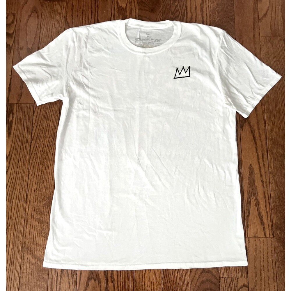 Jean-Michel Basquiat Mens L White Crown Graphic Print Crew Neck Cotton Tee